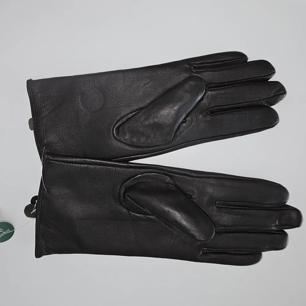 Adrienne Vittadini 100% Cashmere Lined, Genuine Leather Driving Gloves Brown